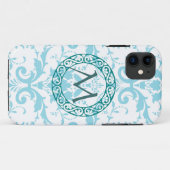 Monogram Light Blue Damask iPhone 5 Hoesje Hoesje (Achterkant (horizontaal))