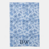 Monogram Light Blue en Navy Floral Pattern Theedoek (Verticaal)