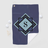 Monogram Light Blue Navy Blue Diamond Golfhanddoek (Insitu)