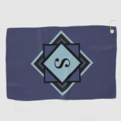 Monogram Light Blue Navy Blue Diamond Golfhanddoek (Horizontaal)