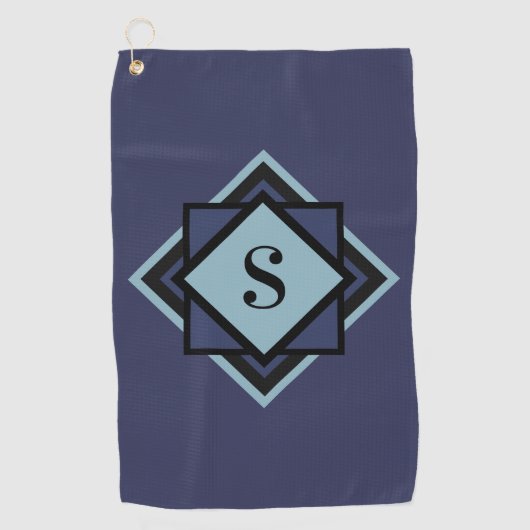 Monogram Light Blue Navy Blue Diamond Golfhanddoek (Voorkant)