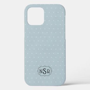Monogram Lijst op Bleek Blauw en Polka Dot iPhone 12 Hoesje