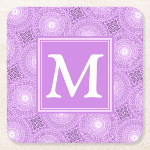 Monogram lila circuitpatroon van paars vierkante kartonnen onderzetter