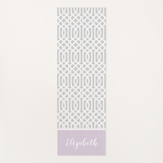 Monogram lila en grijs Trellis | bewerkbare kleure Yogamat (Voorkant)