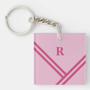 Monogram lila roze stripes trendkleuren sleutelhanger