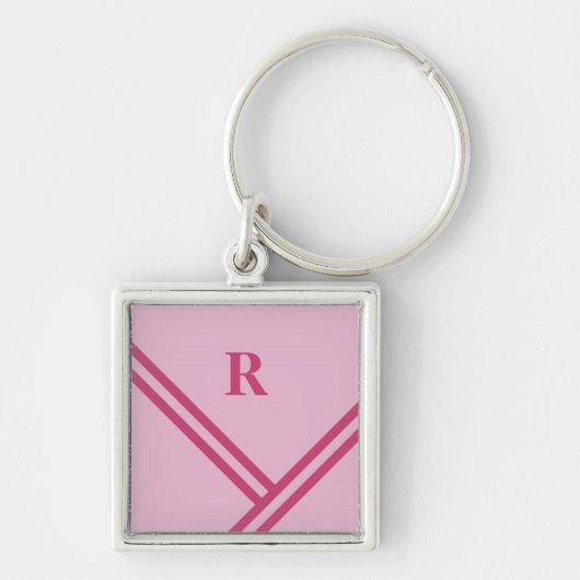 Monogram lila roze stripes trendkleuren sleutelhanger (Voorkant)