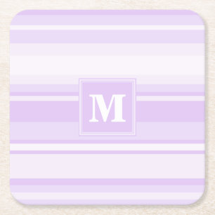 Monogram lila strepen vierkante kartonnen onderzetter
