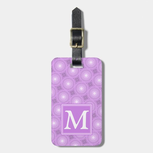 Monogram lilac purple circles pattern bagagelabel (Voorkant verticaal)