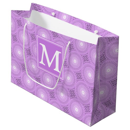 Monogram lilac purple circles pattern large cadeautasje (Voorkant Gekanteld)