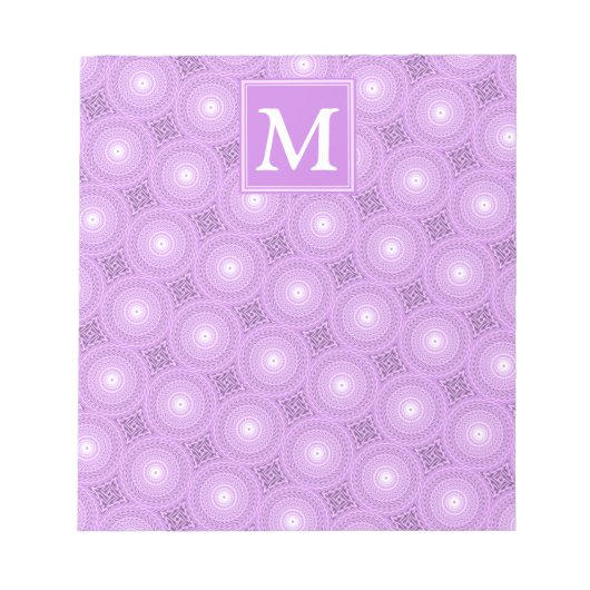Monogram lilac purple circles pattern notitieblok (Voorkant)