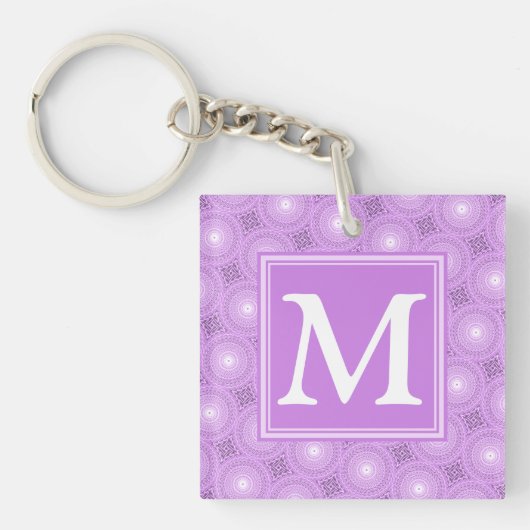 Monogram lilac purple circles pattern sleutelhanger (Voorkant)