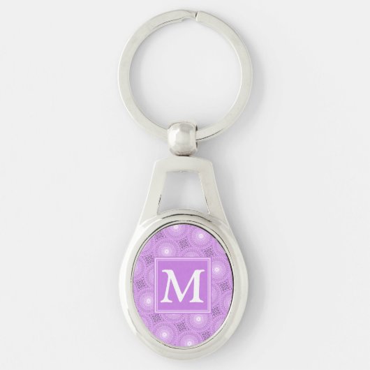 Monogram lilac purple circles pattern sleutelhanger (Voorkant)