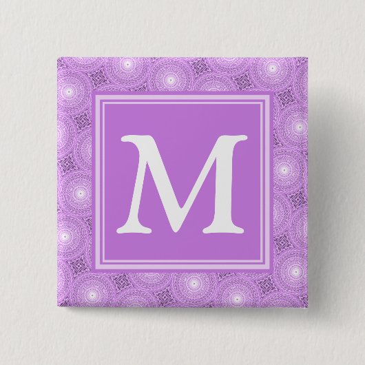 Monogram lilac purple circles pattern vierkante button 5,1 cm (Voorkant)