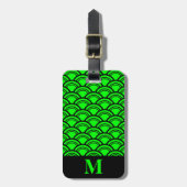 Monogram Lime Green Art Deco Scallop Fish Scales Bagagelabel (Voorkant verticaal)