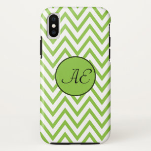 Monogram Lime Green Chevron Modern iPhone XS Hoesje