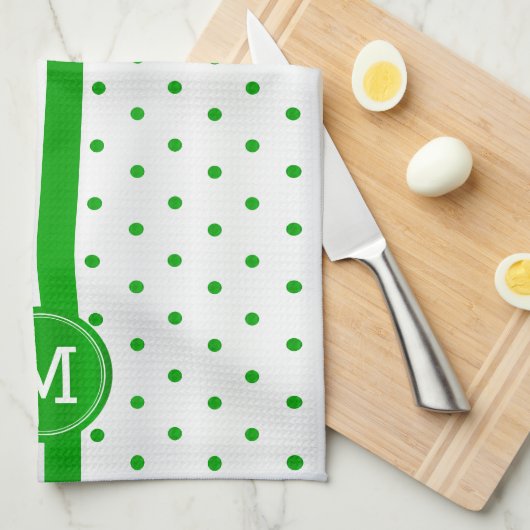 Monogram Lime Green en White Polka Dot Theedoek (Quarter Fold)