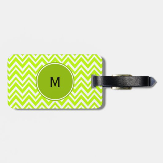 Monogram Lime Green en White Zigzag Pattern Bagagelabel (Achterkant horizontaal)