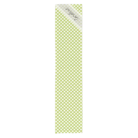 Monogram Lime Green White Trendy Polka Dot Pattern Korte Tafelloper (Voorkant)