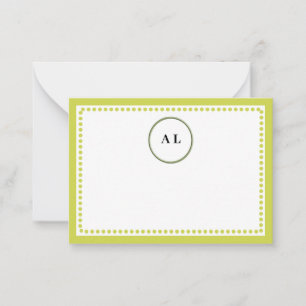 Monogram Limegroene Gestippelde Rand Aangepaste In Notitiekaartje