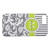 Monogram Limoen grijs Witte Stripe Damask Case-Mate iPhone Case (Achterkant (Horizontaal))