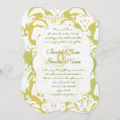 Monogram Limoen Light Gold Damask Wedding Invitati Kaart (Voorkant / Achterkant)