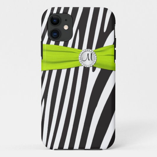 Monogram Limoen, zwart, witte Zebra Striped iPhone Case-Mate iPhone Case (Achterkant)
