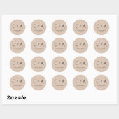 Monogram, Line-Art-bloem, bruiloft, beige-bruin Ronde Sticker (Vel)