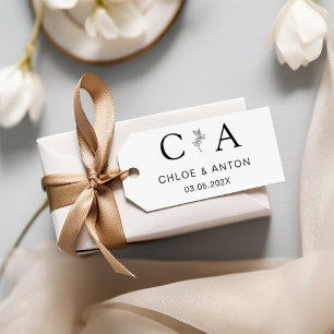 Monogram, Line-Art-bloem, bruiloft Rubberstempel