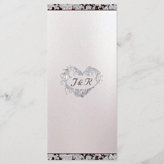 Monogram, lint en glitter - Bourgondische bruiloft Menu (Achterkant)