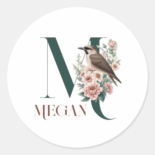 Monogram Little Bird Aangepaste Gepersonaliseerde  Ronde Sticker (Voorkant)
