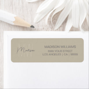 Monogram Logo Beige Modern Minimal Return-adres Etiket