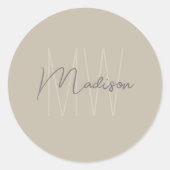 Monogram Logo Beige Modern Minimalist Ronde Sticker (Voorkant)