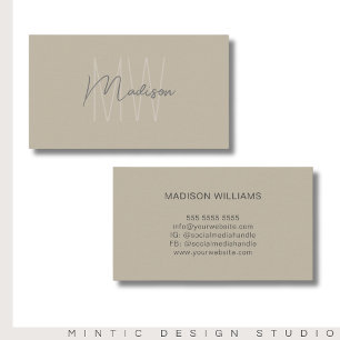 Monogram Logo Beige Modern Minimalist Visitekaartje