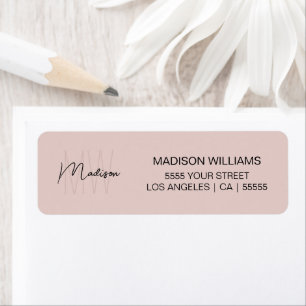 Monogram Logo Blozend Roze Moderne Retouradres Etiket