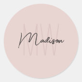 Monogram Logo Blush Roze Moderne Minimalist Ronde Sticker (Voorkant)