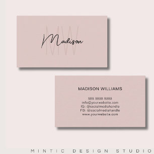 Monogram Logo Blush Roze Moderne Minimalist Visitekaartje