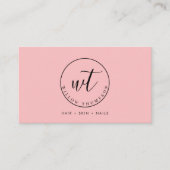 Monogram Logo Minimalistische Blush Roze Sjabloon Visitekaartje (Voorkant)