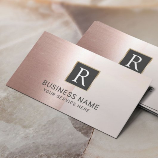 Monogram Logo Modern Blush Roos Gold Salon Spa Visitekaartje