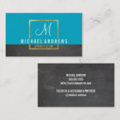 MONOGRAM LOGO modern smart gold box aqua houtskool Visitekaartje (Voorkant / Achterkant)