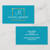 MONOGRAM LOGO modern smart gold box turquoise Visitekaartje (Voorkant / Achterkant)