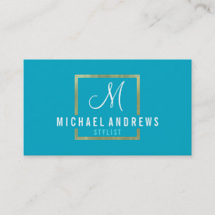 MONOGRAM LOGO modern smart gold box turquoise Visitekaartje