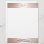 Monogram Logo Moderne Roos Gold Border Briefhoofd (Voorkant / Achterkant)