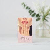 Monogram Logo Photo Nail Artist Pink Visitekaartje (Staand voorkant)