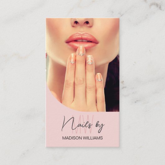 Monogram Logo Photo Nail Artist Pink Visitekaartje (Voorkant)