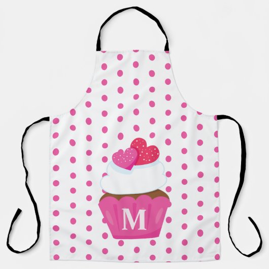 Monogram Love Hearts Cupcake Polka Dot Valentijns Schort (Voorkant)