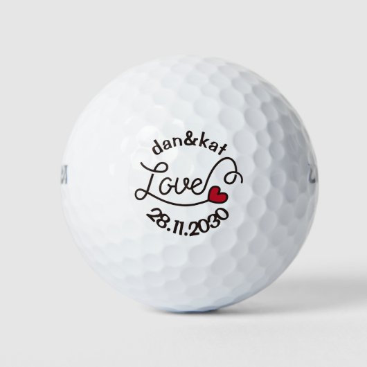 Monogram Love Modern Typography Art Red Heart Golfballen (Voorkant)