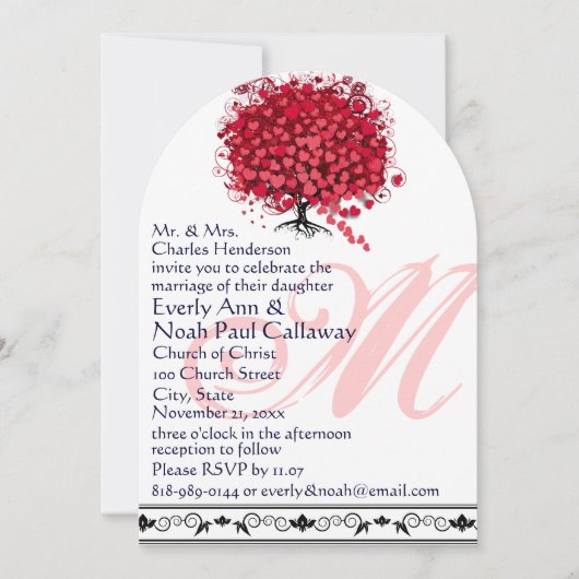 Monogram Love Tree Square Weddenschap Kaart (Voorkant)