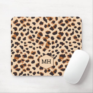 Monogram Luipaard Bruine Chic Meisjesachtig Dieren Muismat