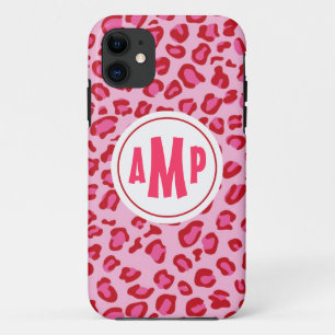 Monogram luipaard iPhone draagtas roze & rood iPhone 11 Hoesje