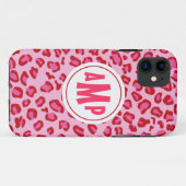 Monogram luipaard iPhone draagtas roze & rood Case-Mate iPhone Case (Achterkant (horizontaal))
